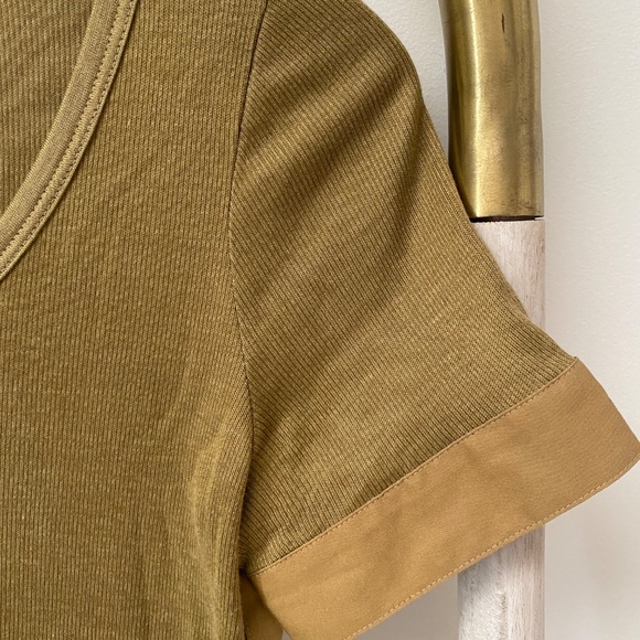 Gucci Ribbed Short Sleeves Silk Cotton Khaki Green Top Italy Size M - Picture 11 of 12